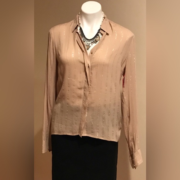 Express Tan Gold Stripes Button Down Collar NWT Size XS - Picture 1 of 12